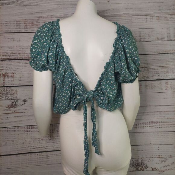 Woman's American Eagle Backless Tie-Back Floral Cropped Top sz Large - Picture 8 of 12